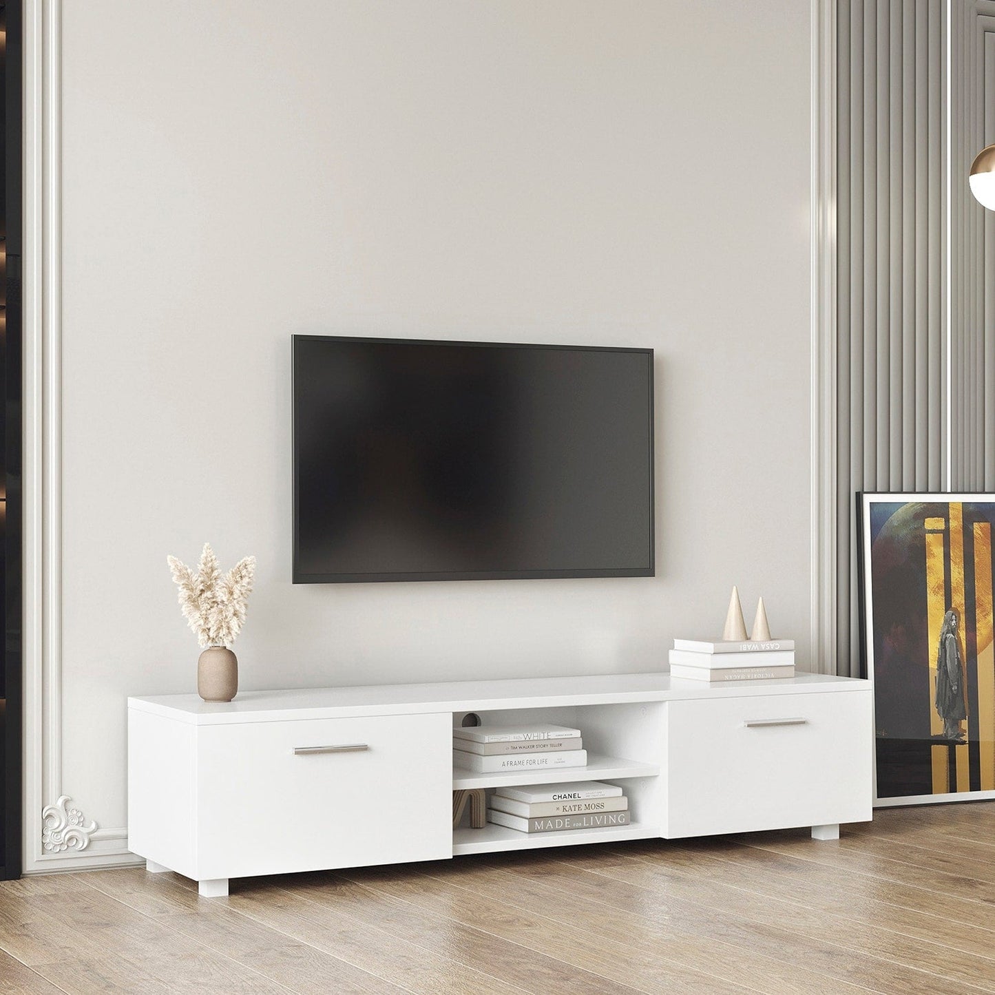 GZMR White TV Stand for 70-in TV Stands Modern/Contemporary White TV Cabinet (Accommodates TVs up to 70-in)