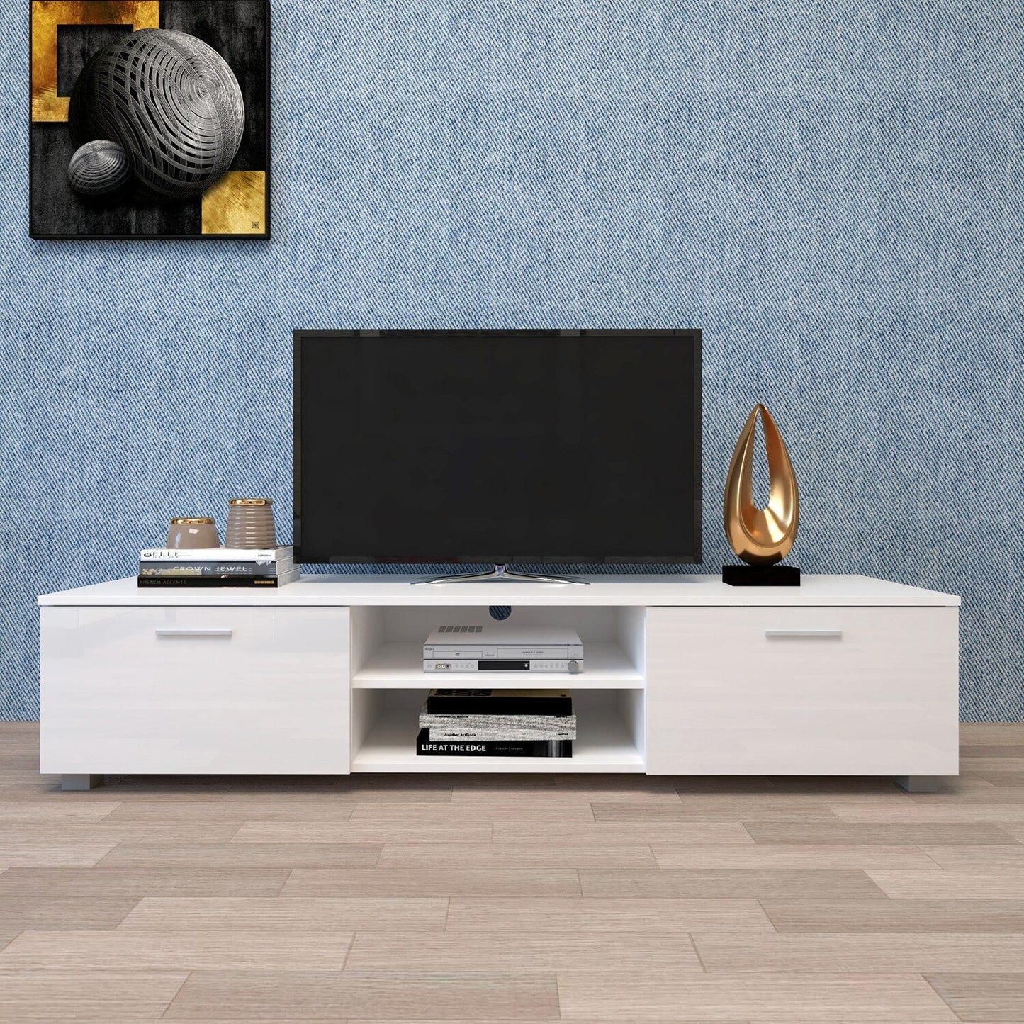 GZMR White TV Stand for 70-in TV Stands Modern/Contemporary White TV Cabinet (Accommodates TVs up to 70-in)