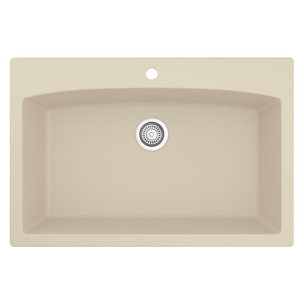 Drop-In Quartz Composite 33 in. 1-Hole Single Bowl Kitchen Sink in Black - Super Arbor