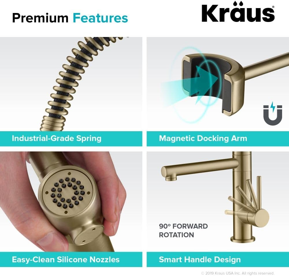 KRAUS Artec Pro Single-Handle Pull-Down Sprayer Kitchen Faucet with Pot Filler, Brushed Gold (KPF-1603BG)