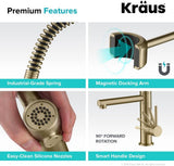 KRAUS Artec Pro Single-Handle Pull-Down Sprayer Kitchen Faucet with Pot Filler, Brushed Gold (KPF-1603BG)