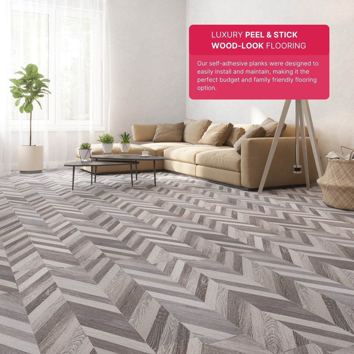 Lucida USA BaseCore Grey Chevron Gray 12-mil x 6-in W x 36-in L Waterproof Peel and Stick Vinyl Plank Flooring (54-sq ft/ Piece)