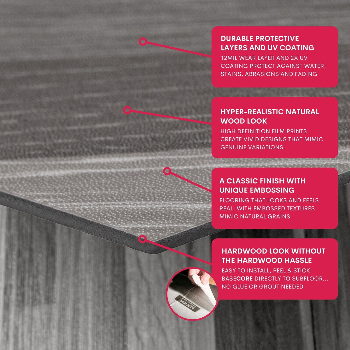 Lucida USA BaseCore Grey Chevron Gray 12-mil x 6-in W x 36-in L Waterproof Peel and Stick Vinyl Plank Flooring (54-sq ft/ Piece)