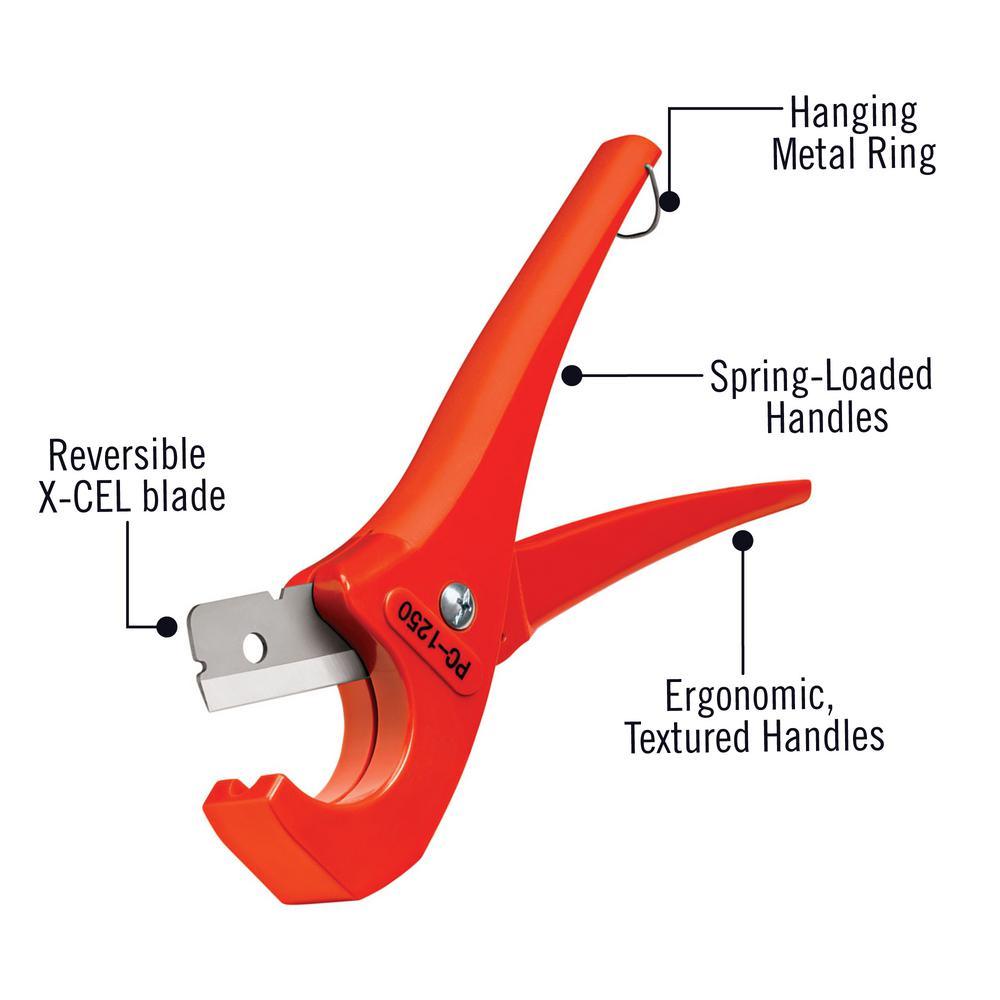 1/8 in. to 1-5/8 in. PC-1250 Single Stroke Plastic Pipe Cutter - Super Arbor