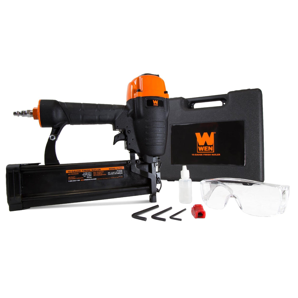 WEN Pneumatic 16-Gauge Straight Finish Nailer with Carrying Case, 3/4–2-1/2 in. Nails