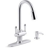 Thierry Two Handle Pull-Down Sprayer Kitchen Faucet with Soap Dispenser in Oil-Rubbed Bronze - Super Arbor