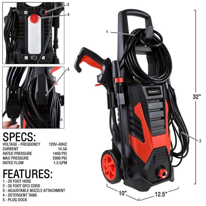 Stalwart 2000 PSI 1.5 GPM Electric Power Washer