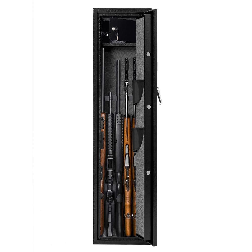 57 in. H Large Rifle Safe with Electronic and Key for Rifle Shotgun for Home, 5-Gun Cabinet with Handgun Lockbox, Black - Super Arbor