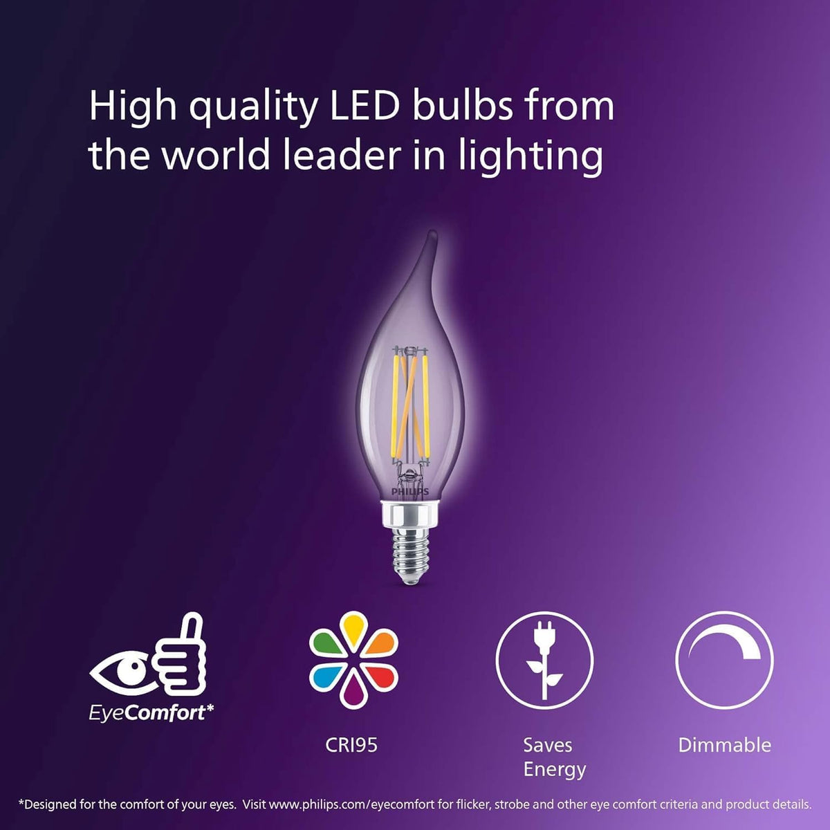 Philips 75-Watt Equivalent BA11 Dimmable Edison Glass LED Candle Light Bulb, Bent Tip, E12 Candelabra Base, Daylight 5000K, 12-Pack