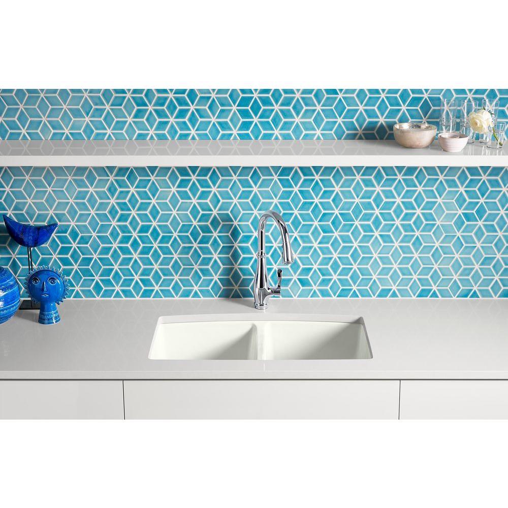 Brookfield Undermount Cast Iron 33 in. 5-Hole Double Bowl Kitchen Sink in White - Super Arbor