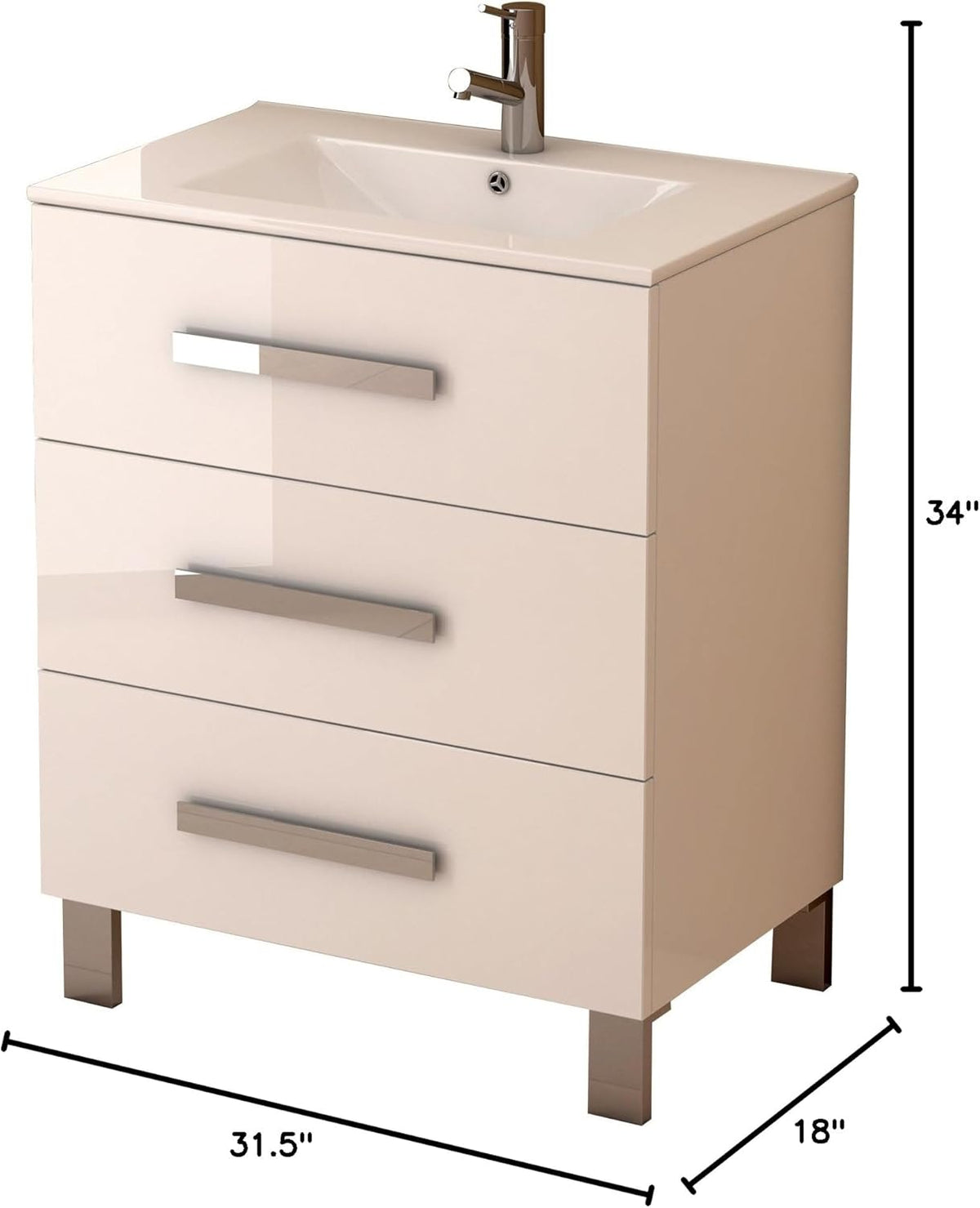 Eviva Libra 32"W x 19"D White Bathroom Vanity with White Porcelain Countertop and Integrated Sink