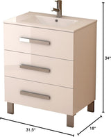 Eviva Libra 32"W x 19"D White Bathroom Vanity with White Porcelain Countertop and Integrated Sink