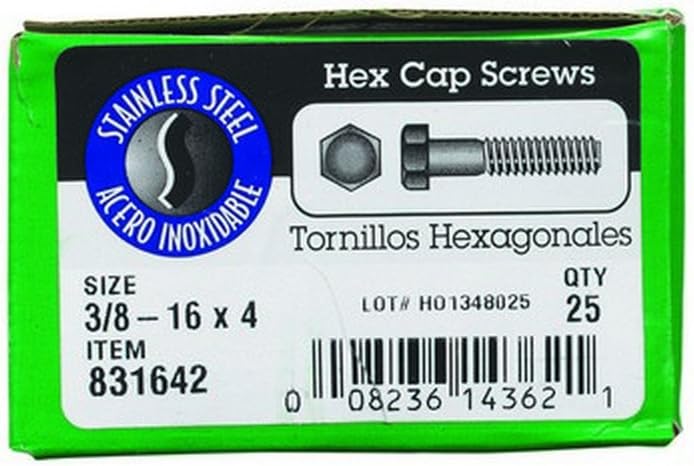 Hillman 3/8-16 in. Diameter x 4 in. Length Stainless Steel Hex Head Cap Screws, 25-Pack