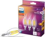 Philips 75-Watt Equivalent BA11 Dimmable Edison Glass LED Candle Light Bulb, Bent Tip, E12 Candelabra Base, Daylight 5000K, 12-Pack