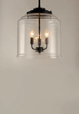 Maxim Lighting Acadia Black Transitional Seeded Glass Bell Pendant Light, 13.75" Diameter x 16" Height, 3-Light