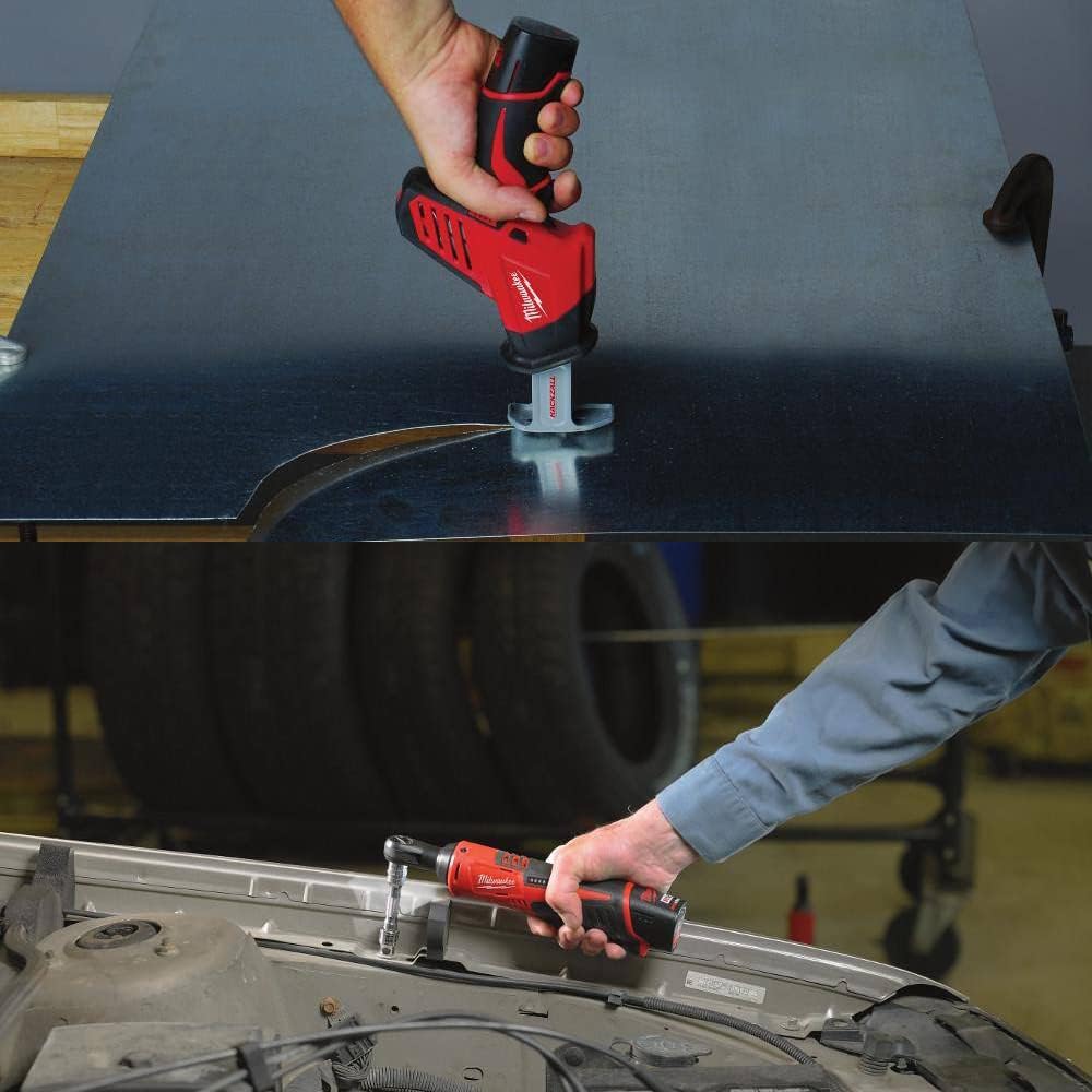 Milwaukee M12 12V Lithium-Ion Cordless Drill/Driver, Impact Driver, 3/8 in. Ratchet, HACKZALL Recip Saw & Worklight Combo Kit (5-Tool)