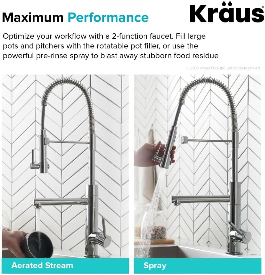 KRAUS Artec Pro Single-Handle Pull-Down Sprayer Kitchen Faucet with Pot Filler, Brushed Gold (KPF-1603BG)