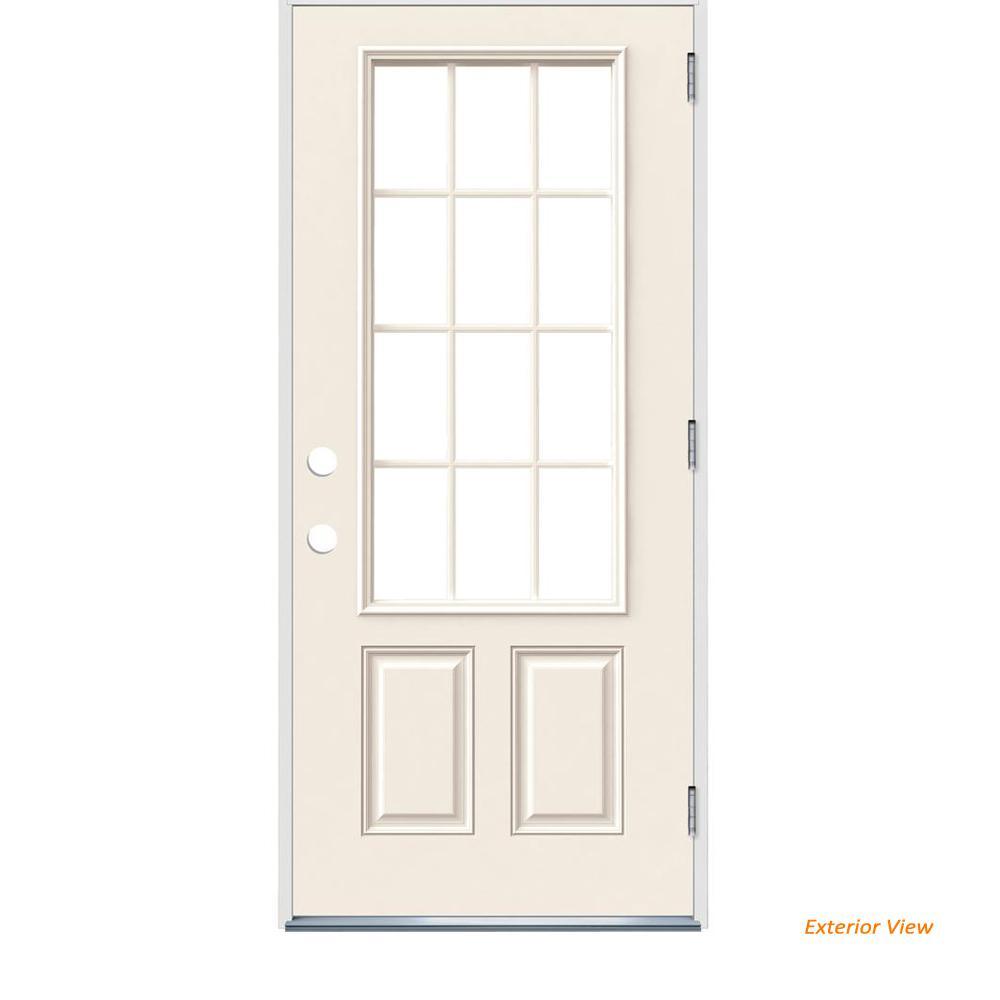 36 in. x 80 in. 12 Lite Primed Steel Prehung Left-Hand Outswing Front Door - Super Arbor