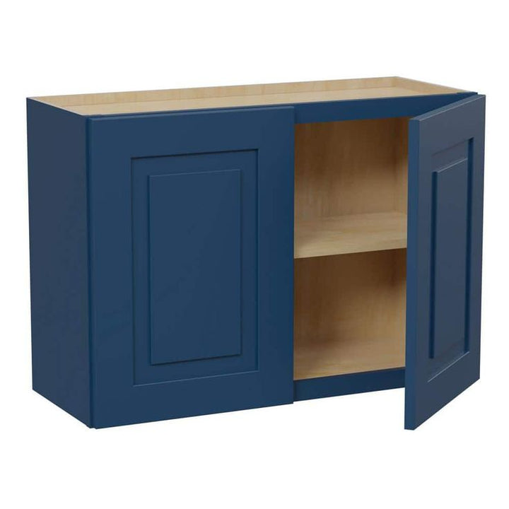 Home Decorators Collection Grayson 36 in. W x 12 in. D x 24 in. H Assembled Plywood Wall Bridge Kitchen Cabinet in Mythic Blue with Soft Close