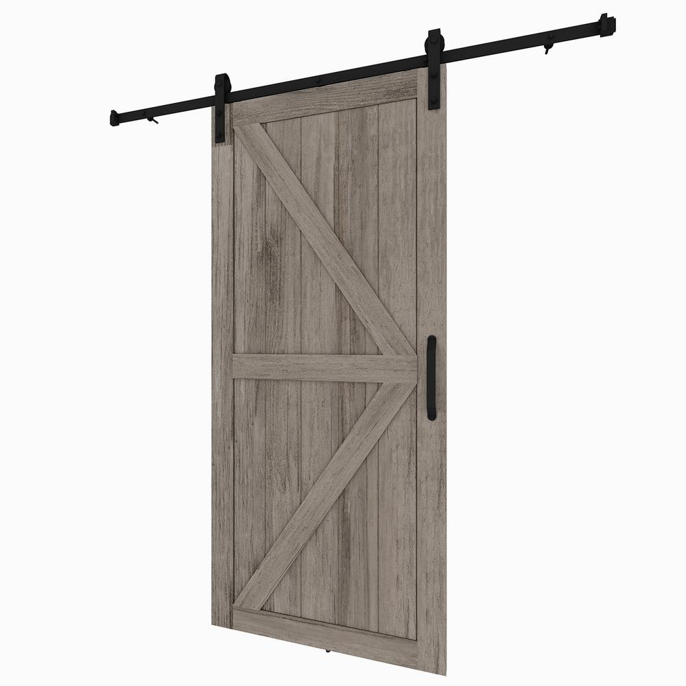 37 in. x 84 in. Artisan Grey Vinyl Finish Sliding Barn Door with Black Hardware Kit - Super Arbor
