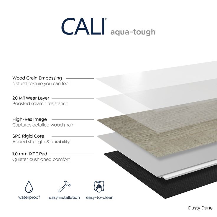 CALI Aqua Tough Dusty Dune 4.7-mm x 7-3/32-in W x 48-in L Waterproof Luxury Vinyl Plank Flooring (23.77-sq ft/case)