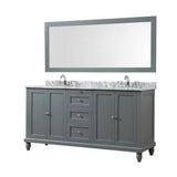Classic 70 in. Bath Vanity in White with Carrara Marble Vanity Top with White Basins and 1 Large Mirror - Super Arbor