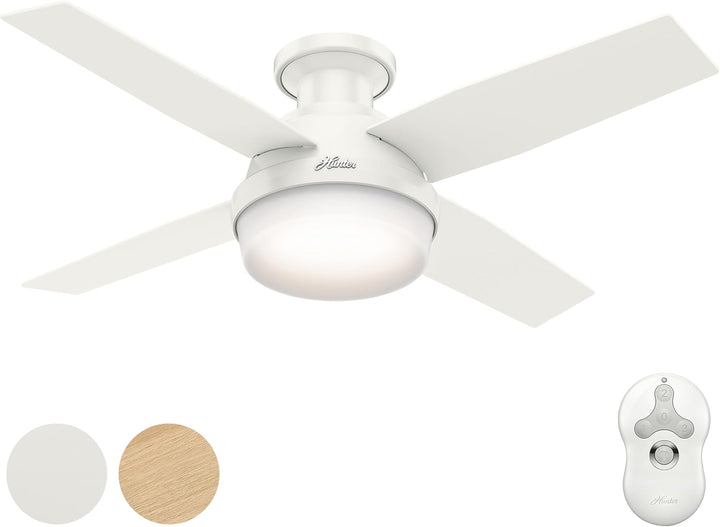 Hunter 44-in Fresh White LED Indoor Low-Profile Ceiling Fan with Remote, 4-Blade