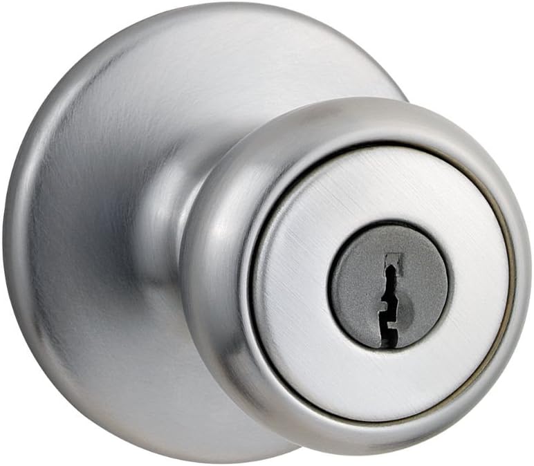 Kwikset Tylo Satin Chrome Entry Knob, ANSI/BHMA Grade 3, Fits 1-3/8" to 1-3/4" Doors