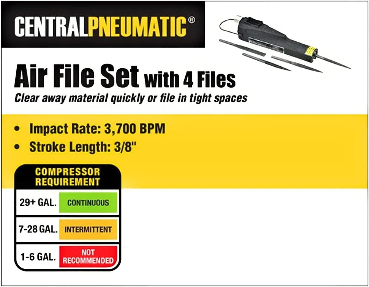 Central Pneumatic Air File Set with 4 Files, 3,700 BPM, 3/8" Stroke