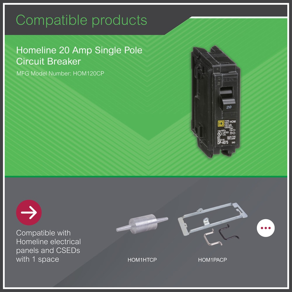 Square D Homeline 20-Amp Single-Pole Standard Trip Circuit Breaker, 120/240V, 10kA AIR (HOM120CP)