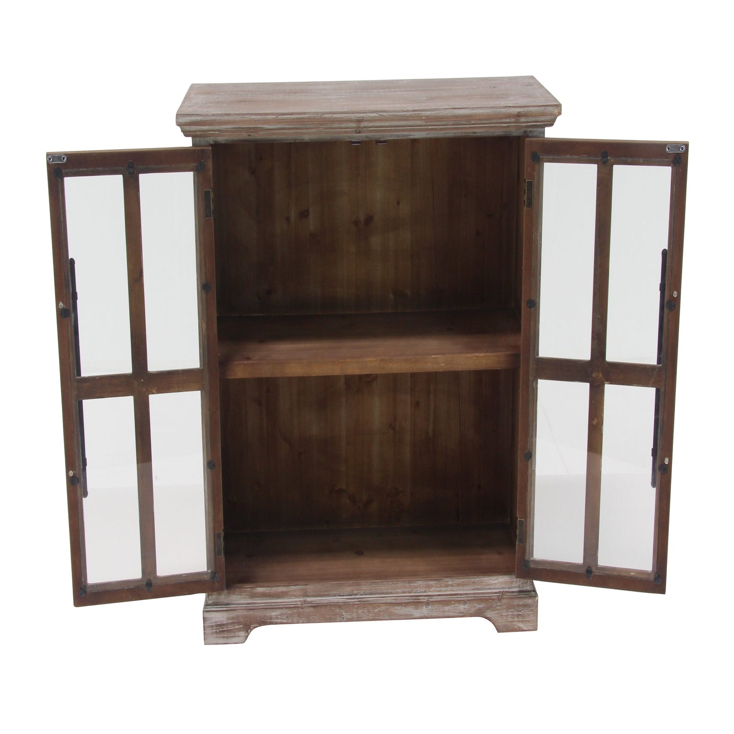 Grayson Lane Brown 1 Shelf and 2 Doors with Glass Front Panels Pine Accent Chest