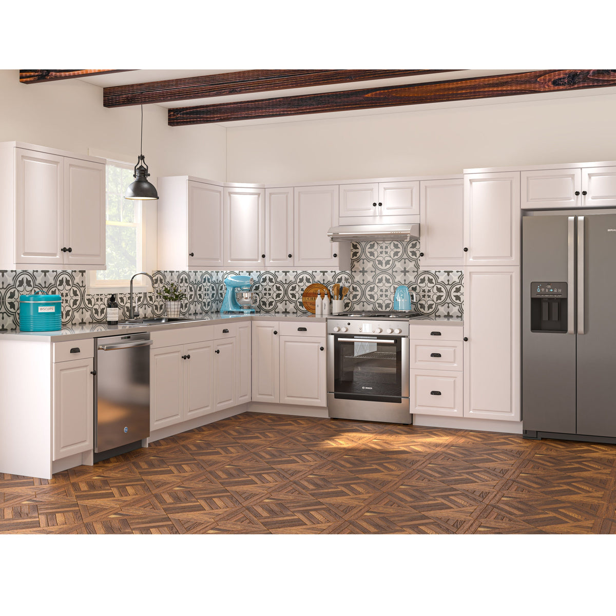 Project Source Cheyenne White 24-in W x 34.5-in H x 24.56-in D White 1-Drawer Base Ready To Assemble Cabinet (Raised Panel Square Style)