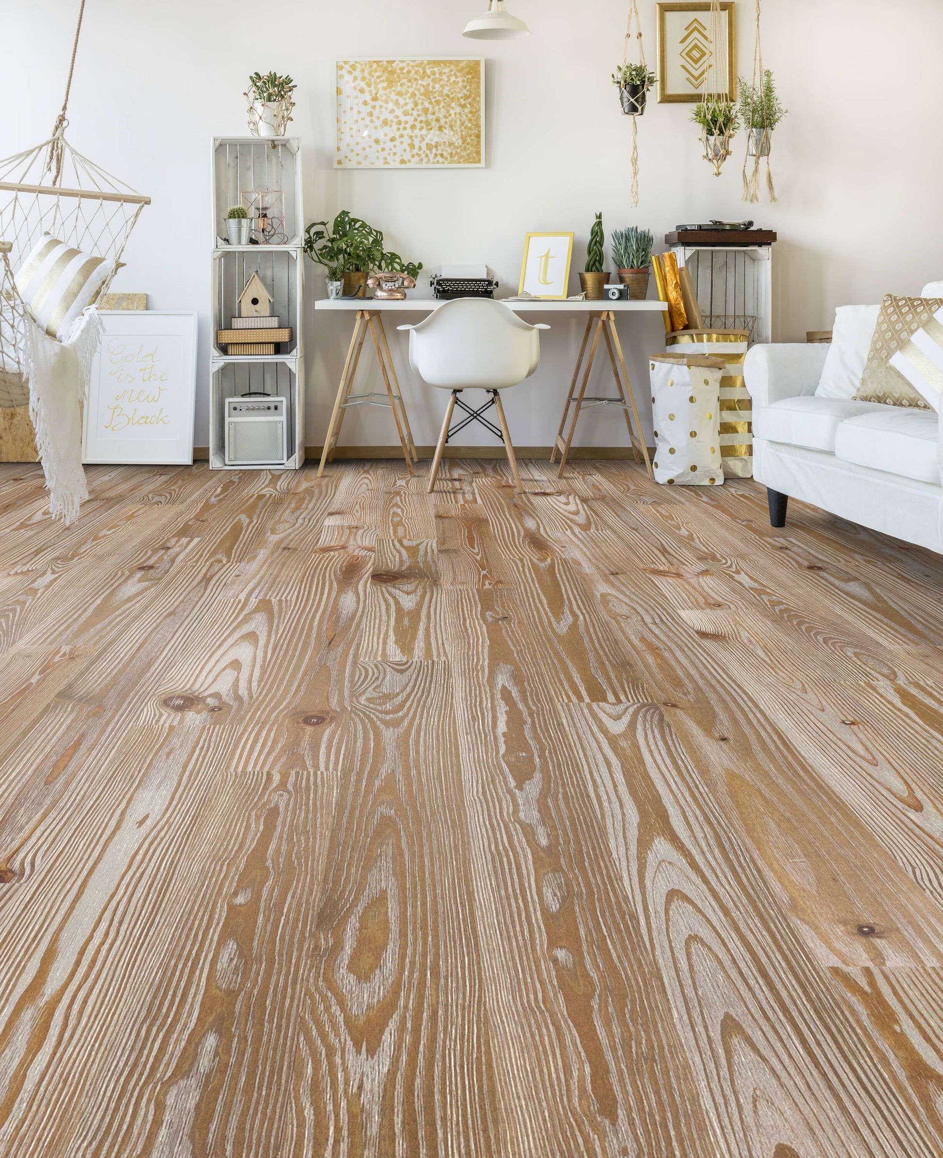 Beasley Pine Iced Coffee hardwood flooring — installed room view