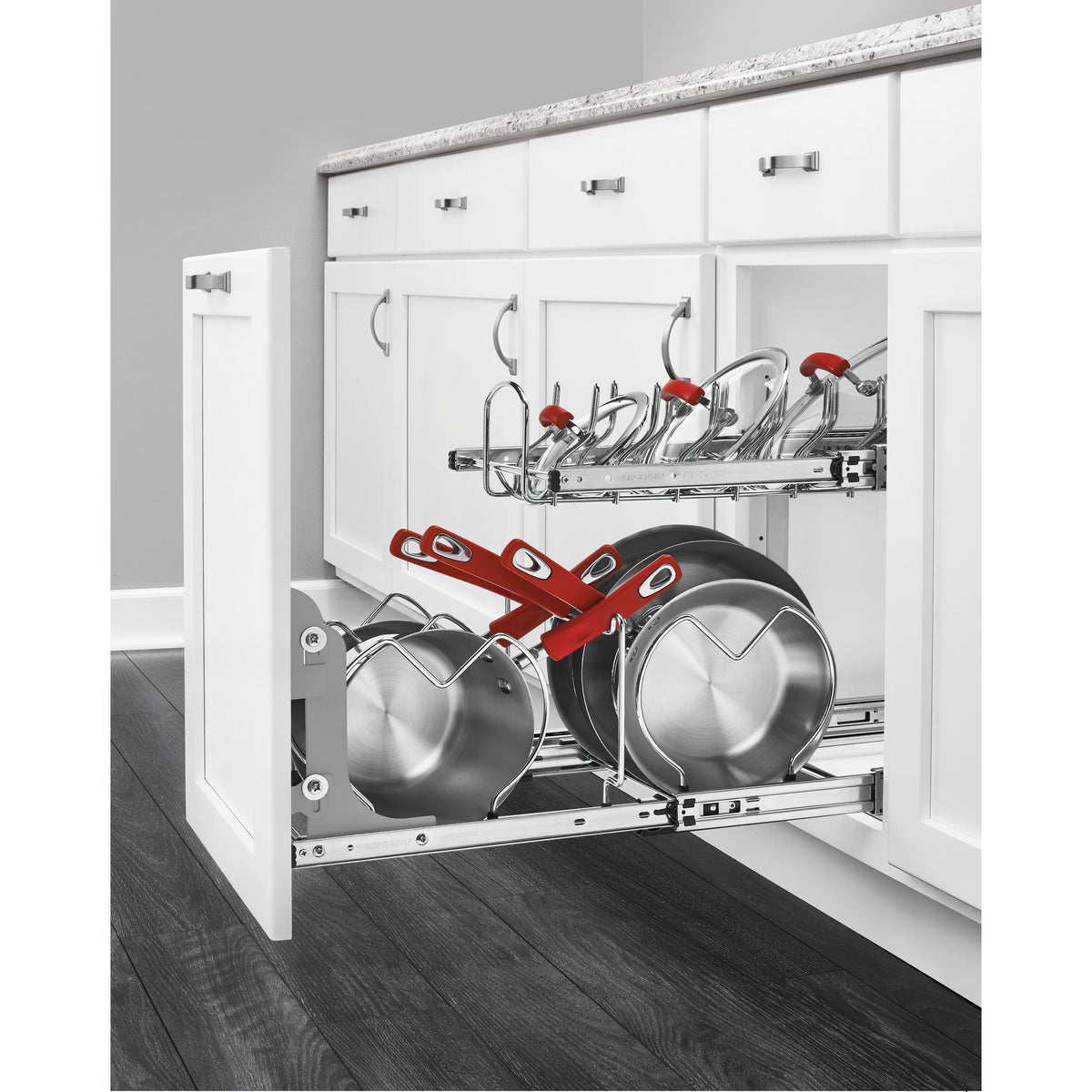 Rev-A-Shelf Two-Tier Pull-Out Baskets, 20.75-in W x 18.12-in H x 22-in D, Soft-Close Chrome Metal Organizer
