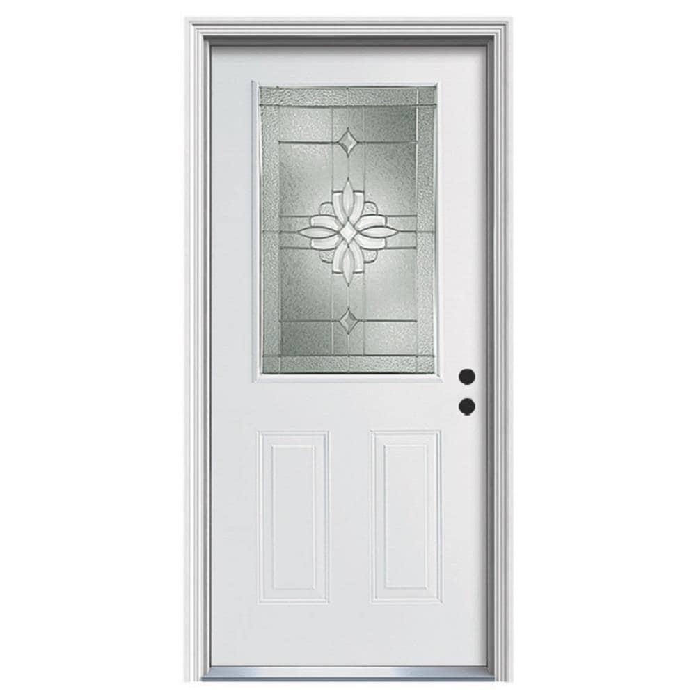 Therma-Tru Benchmark Doors 36-in x 80-in Steel Half Lite Left-Hand Inswing Ready-to-Paint Unfinished Prehung Front Door with Brickmould