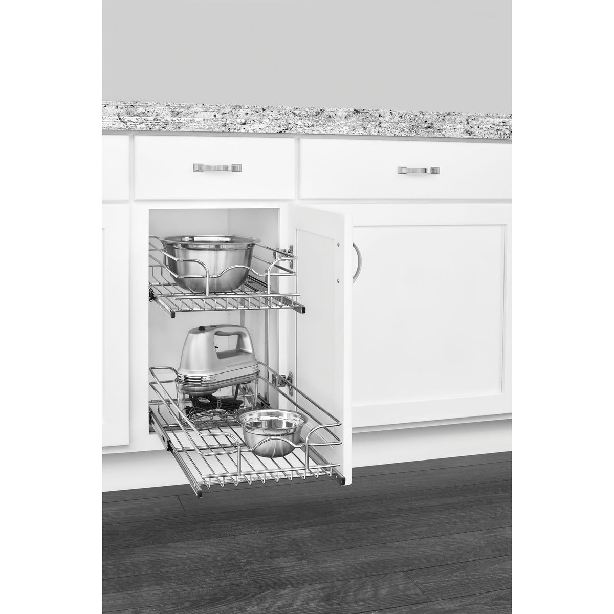 Rev-A-Shelf 11.75-in W x 19-in H Two-Tier Pull-Out Chrome Metal Basket with Soft-Close Slides, 22-in D
