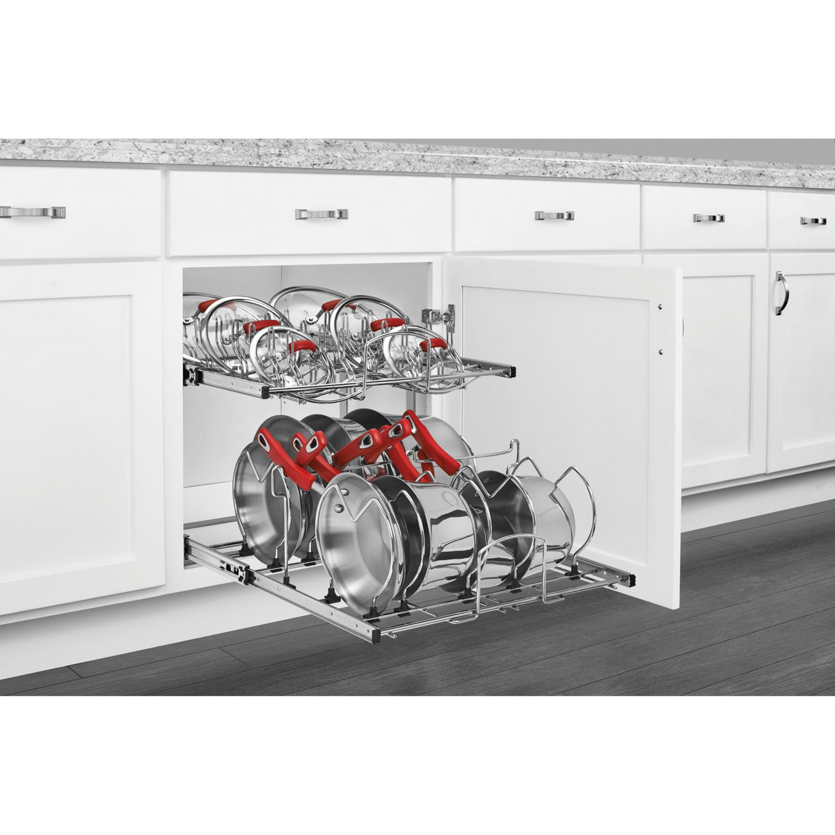 Rev-A-Shelf Two-Tier Pull-Out Baskets, 20.75-in W x 18.12-in H x 22-in D, Soft-Close Chrome Metal Organizer