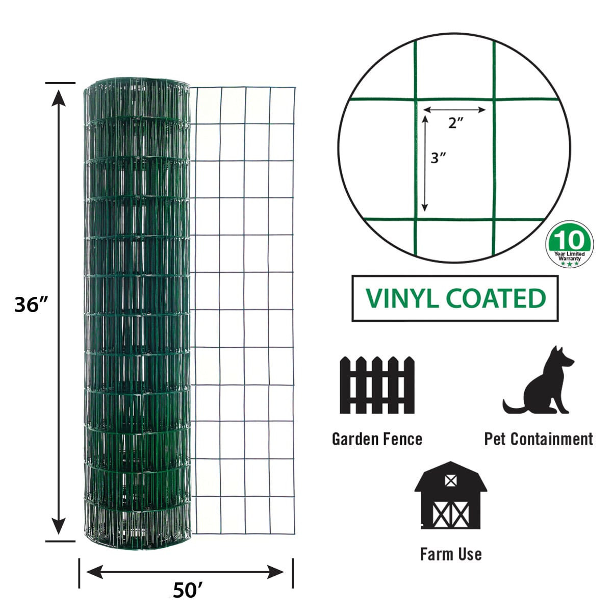 Garden Craft Green PVC Coated Steel Welded Wire Fencing, 50ft x 3ft