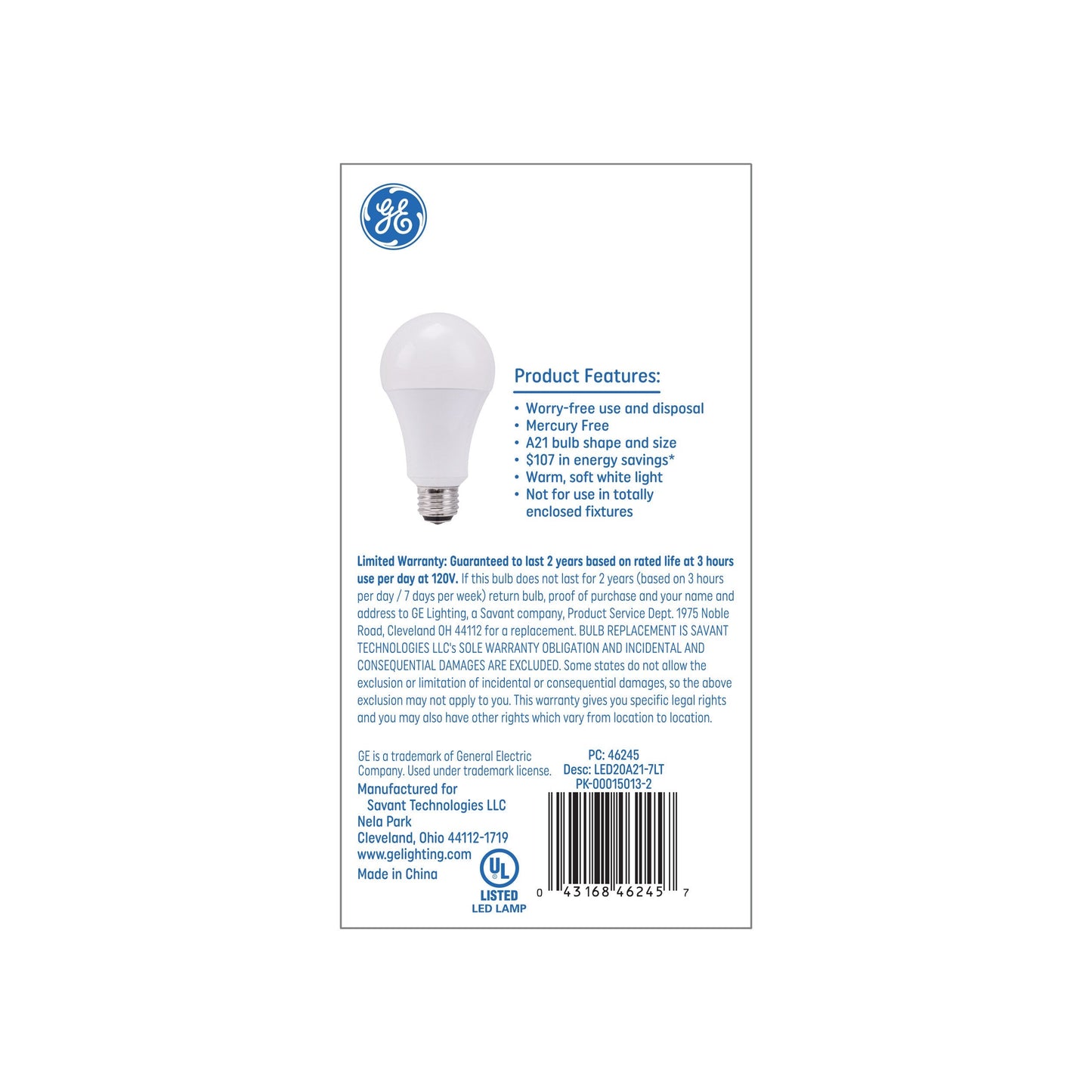 GE Basic 150-Watt Equivalent A21 Soft White LED Light Bulb, E26 Medium Base, 2300 Lumens