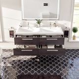 Eviva Surf 57 in. W x 19 in. D x 24 in. H Gray Oak Floating Bathroom Vanity with White Acrylic Double Sink Top