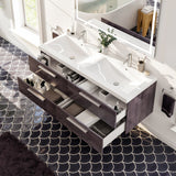 Eviva Surf 57 in. W x 19 in. D x 24 in. H Gray Oak Floating Bathroom Vanity with White Acrylic Double Sink Top
