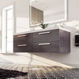 Eviva Surf 57 in. W x 19 in. D x 24 in. H Gray Oak Floating Bathroom Vanity with White Acrylic Double Sink Top