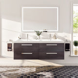 Eviva Surf 57 in. W x 19 in. D x 24 in. H Gray Oak Floating Bathroom Vanity with White Acrylic Double Sink Top