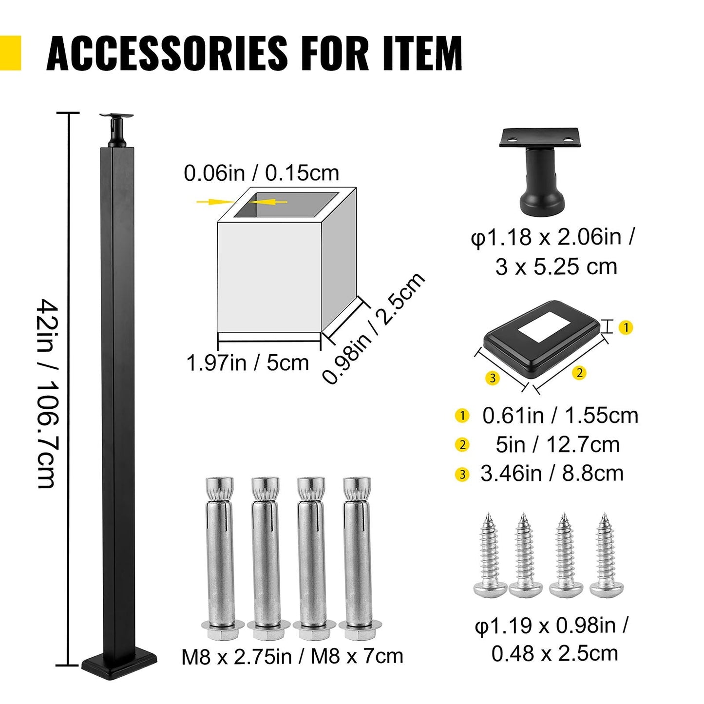 VEVOR railing post 3.5-ft x 1.97-in Stainless Steel Deck Stair Rail Kit