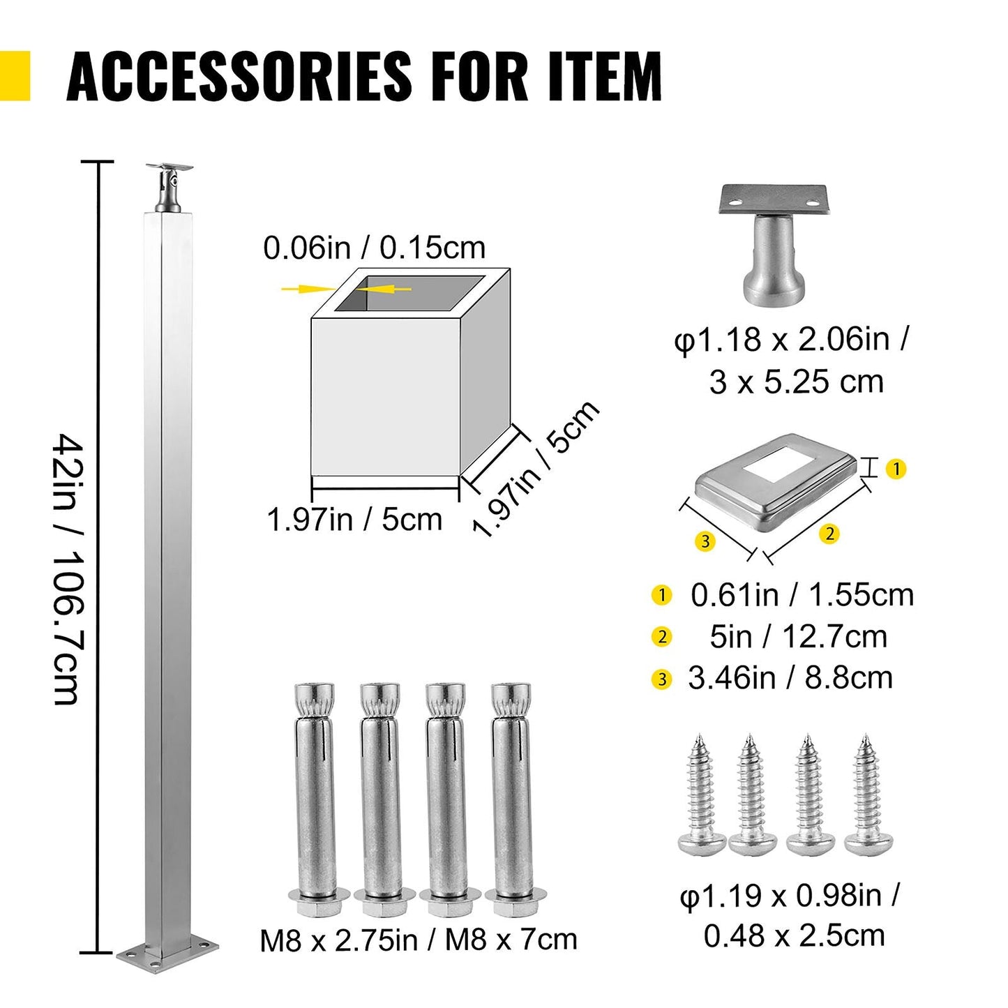 VEVOR Classic Composite Series 3.5-ft x 42-in Gray/Silver Steel Deck Stair Rail Kit