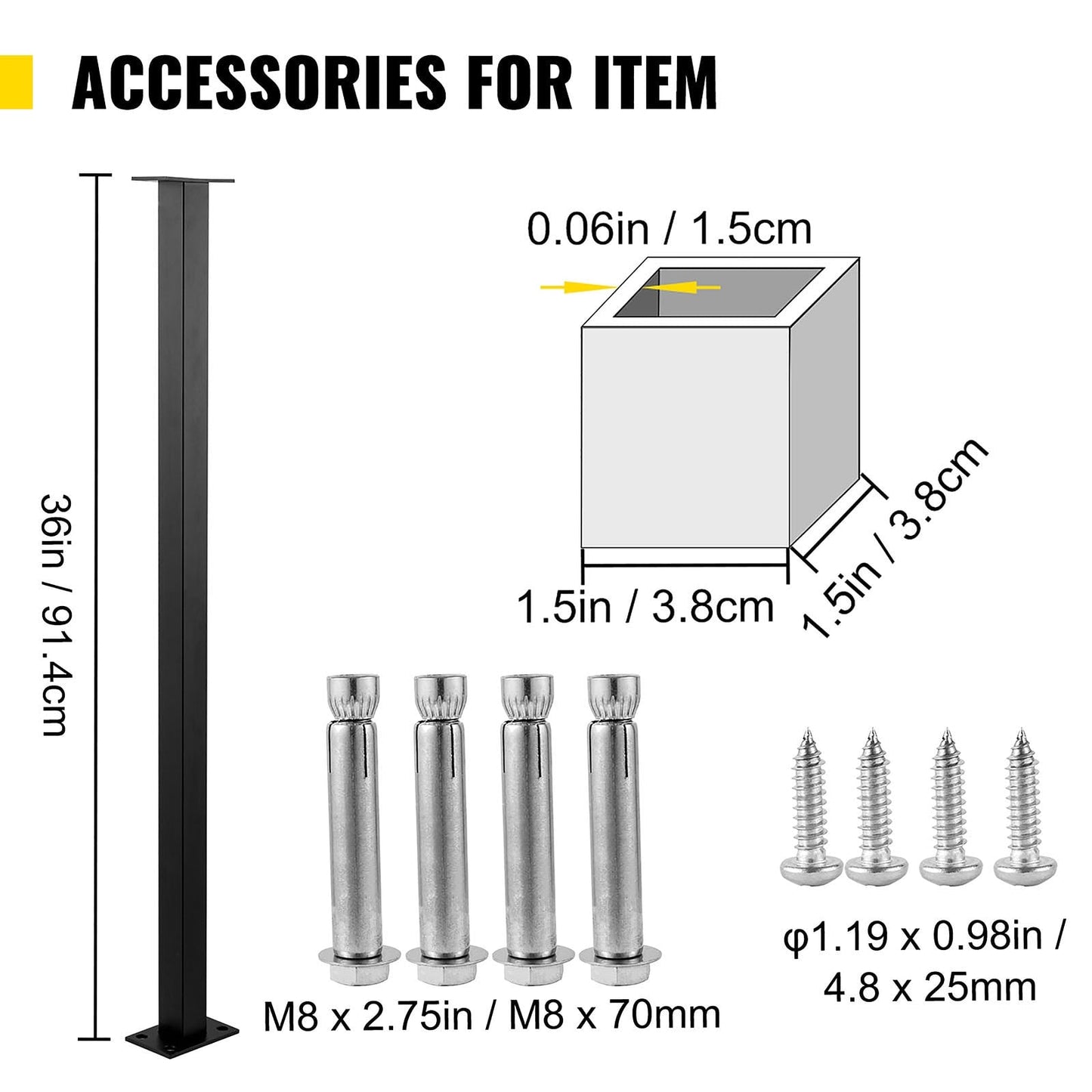 VEVOR railing post 3-ft x 1.5-in Stainless Steel Deck Stair Rail Kit