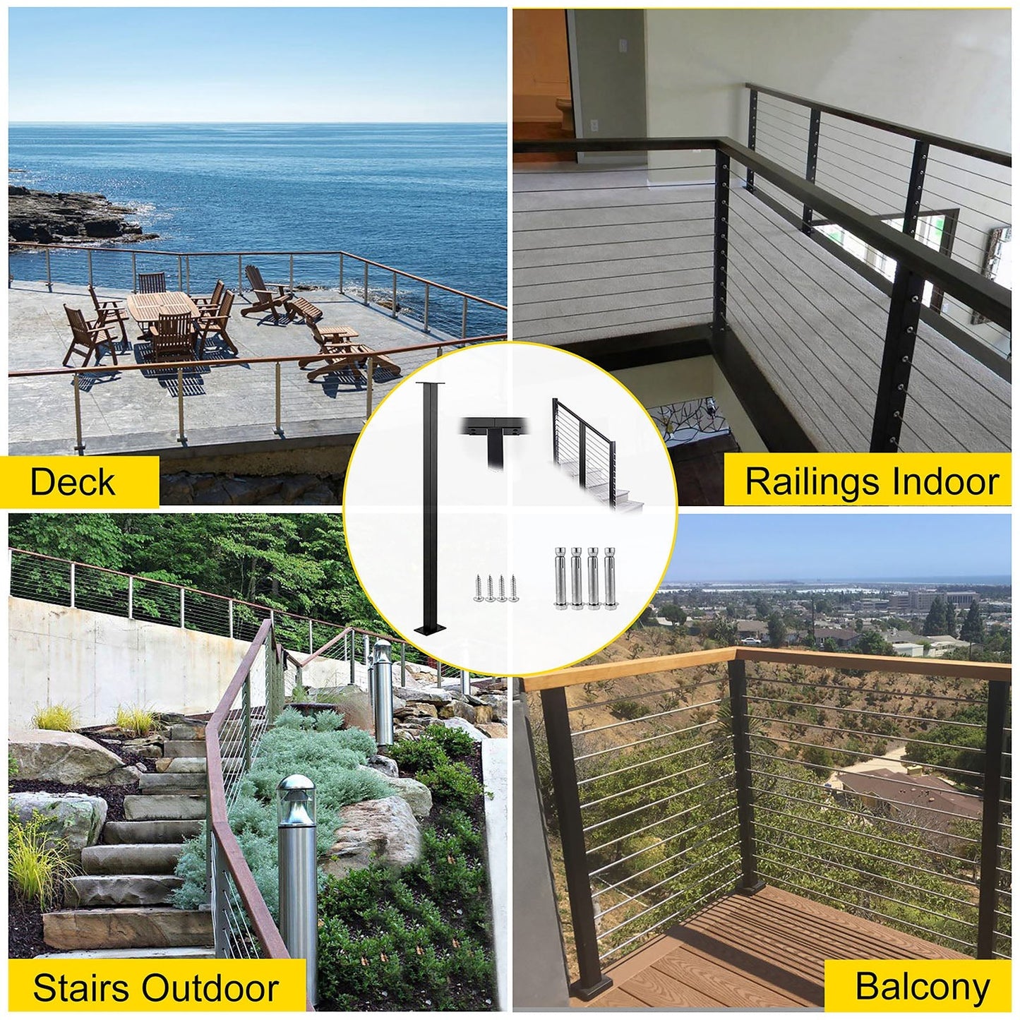 VEVOR railing post 3-ft x 1.5-in Stainless Steel Deck Stair Rail Kit