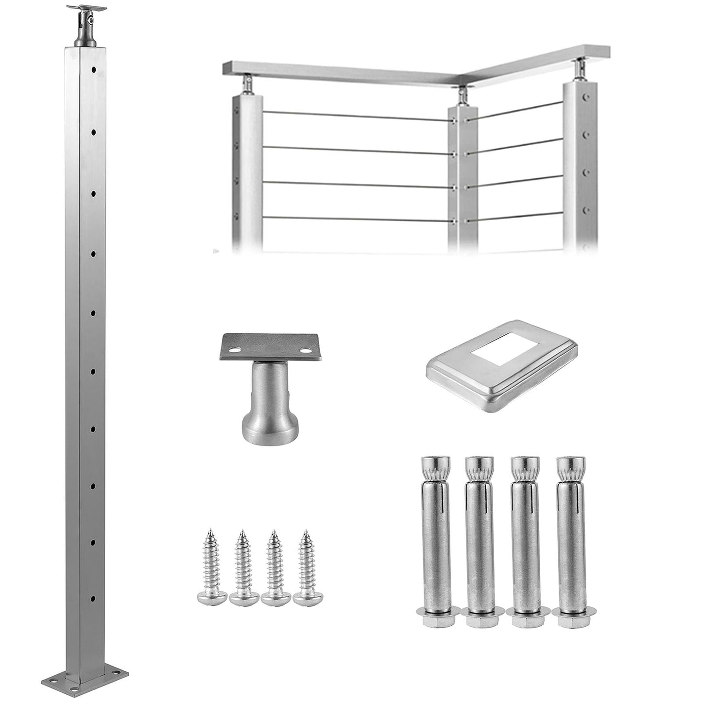 VEVOR railing post 3.5-ft x 1.97-in Stainless Steel Deck Stair Rail Kit