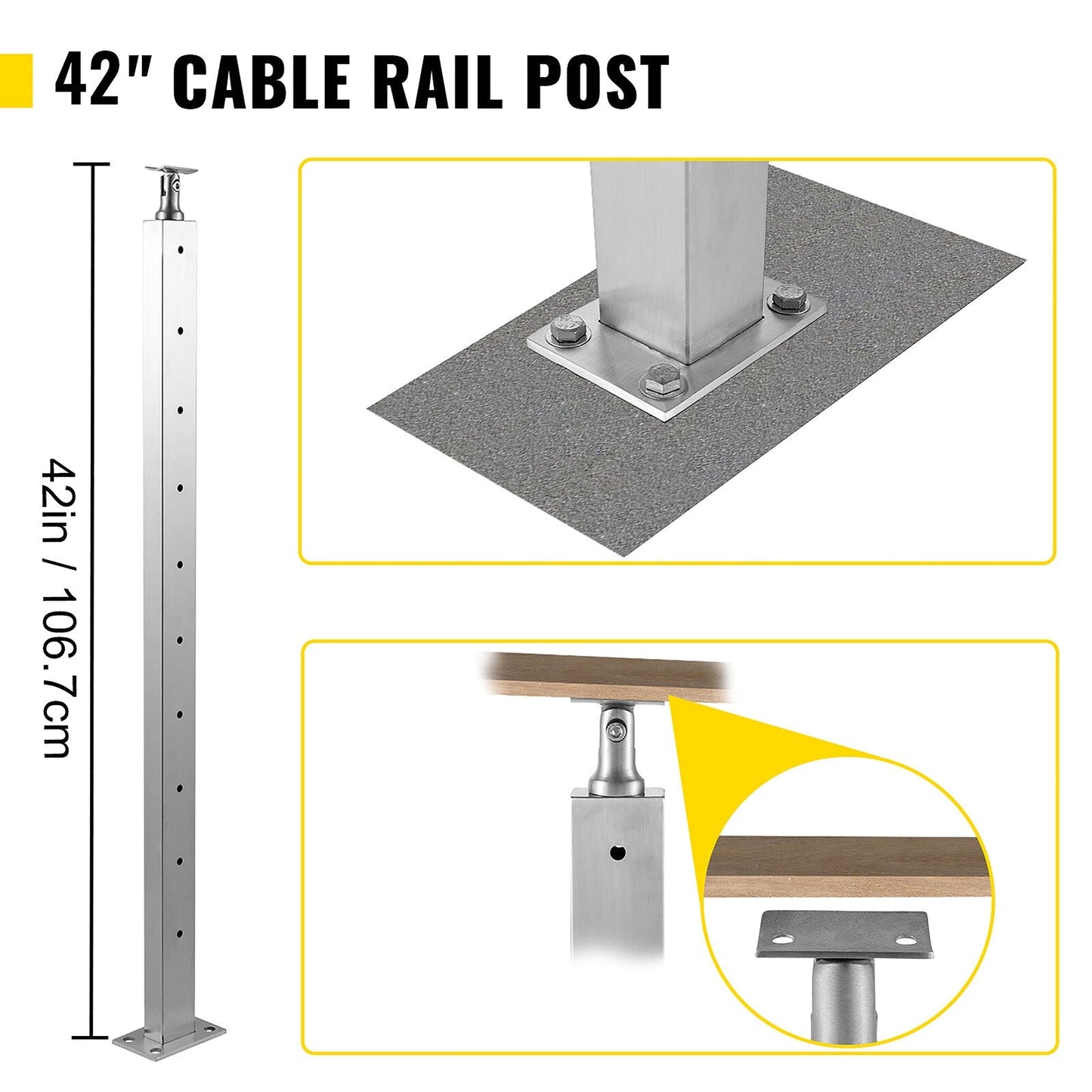 VEVOR railing post 3.5-ft x 1.97-in Stainless Steel Deck Stair Rail Kit