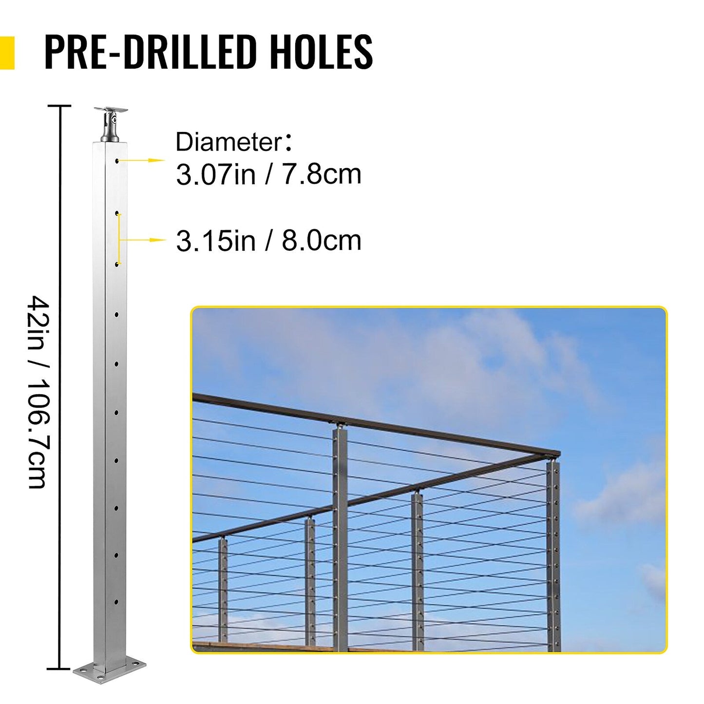VEVOR railing post 3.5-ft x 1.97-in Stainless Steel Deck Stair Rail Kit
